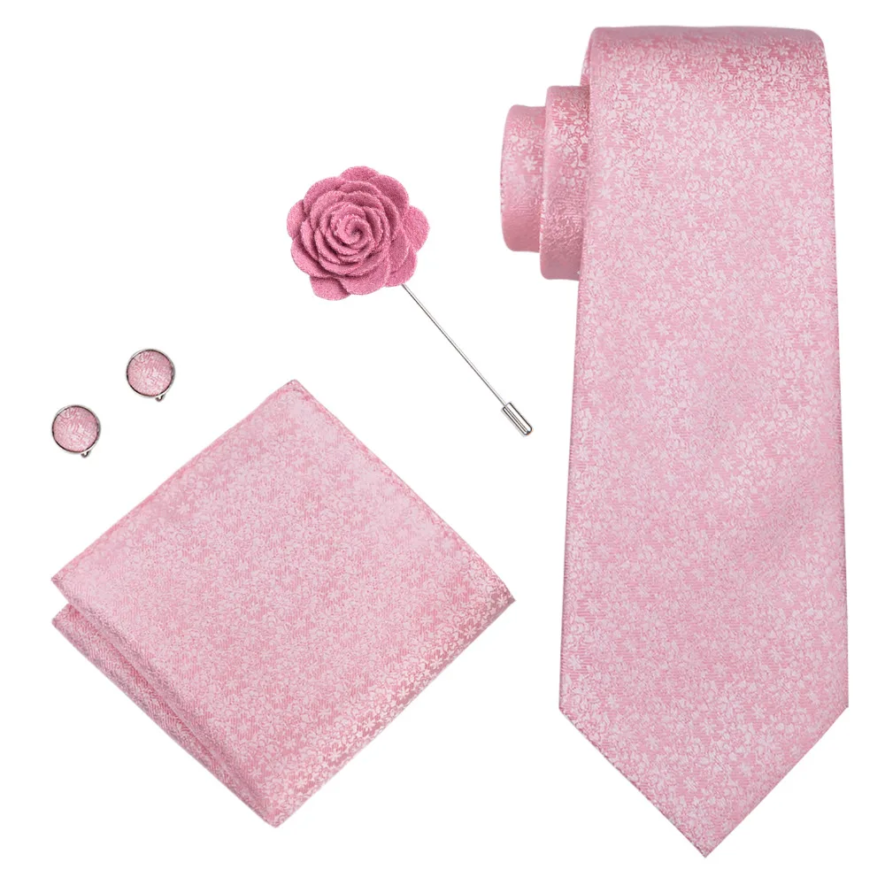 

Solid Pink Color Necktie Set For Men 100% Silk Jacquard Woven 8.5CM Width Men's Tie For Man Male Wedding Party Ties XH-327