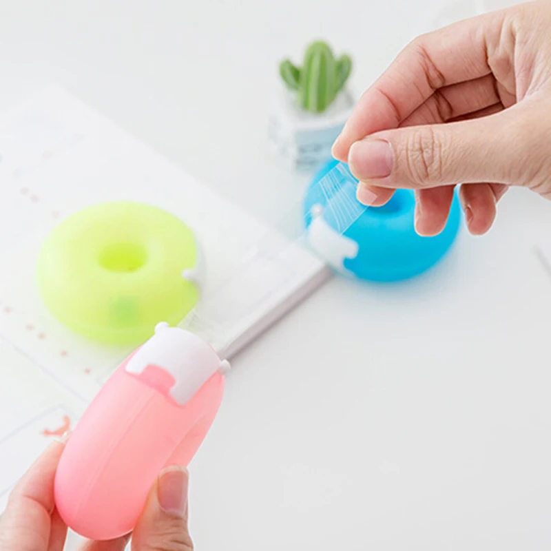 

Korea Creative Portable Donut Tape Holder Invisible Tape Cutter Cartoon Tape Dispenser Stationery With Small Tape Inside