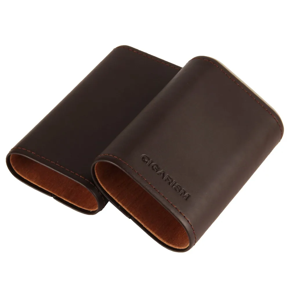 CIGARISM Coffee Real Leather Cedar Lined Cigar Travel Holder Case 3 Count | Дом и сад
