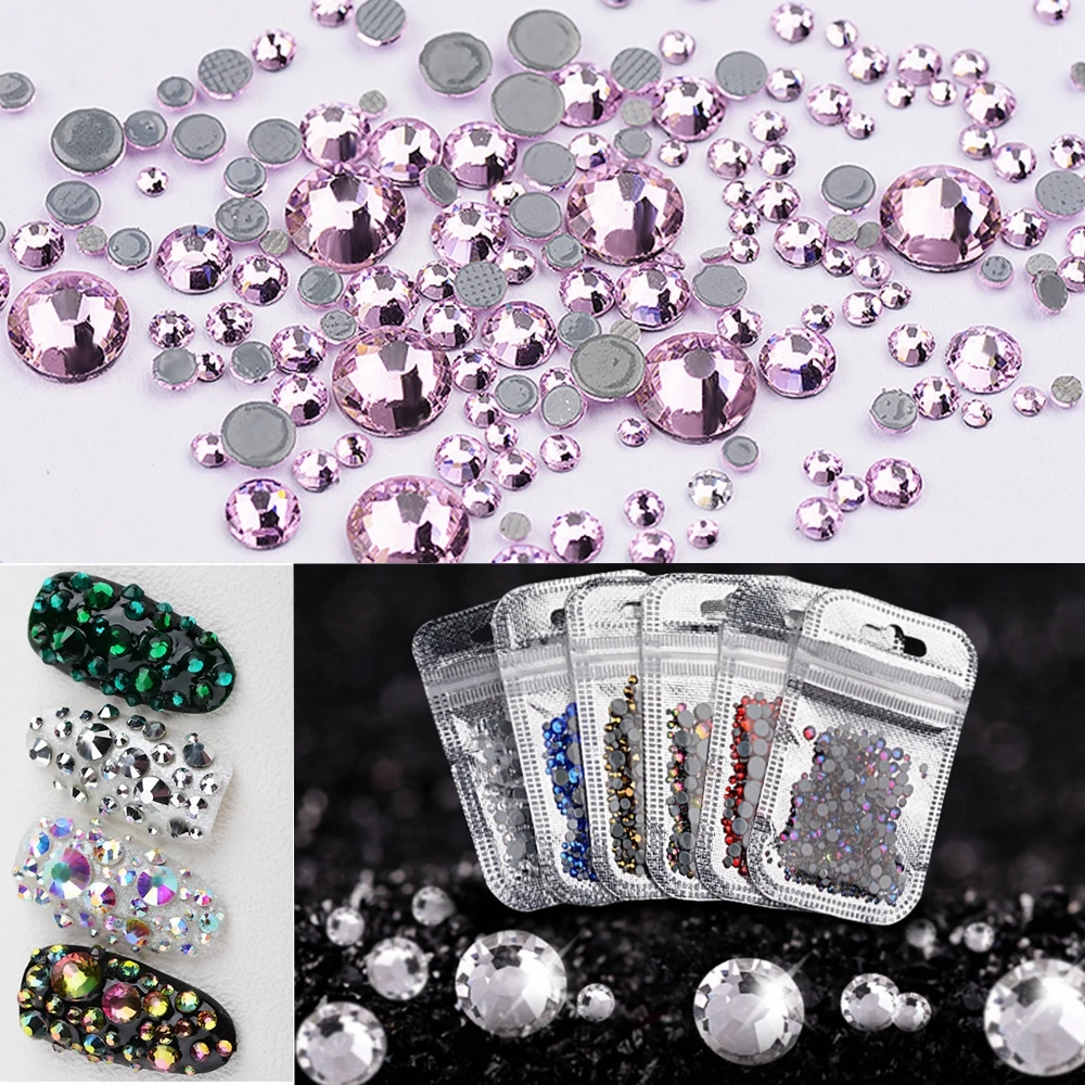 31 цвет, горный хрусталь для маникюра, много цветов, 400 шт., смешанные размеры, сделай сам, камень с плоской задней частью, горячая фиксация, горный хруталь для украшения ногтей