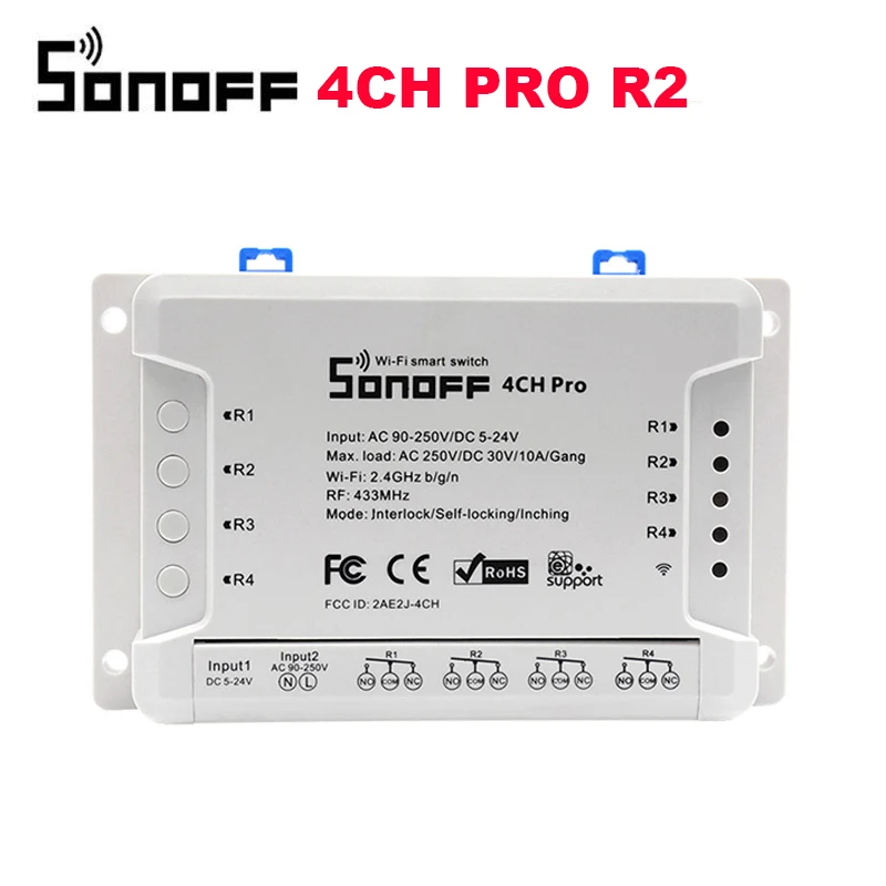 4CH PRO R2 Sonoff 4CH Pro R2 Wifi переключатель 4 канала инчинг самоблокирующийся замок умный WiFi RF переключатель управления работа с Alexa Google Home - Комплект: 4CH PRO R2