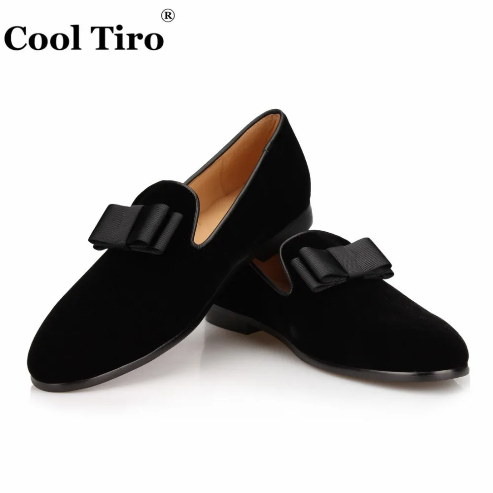 COOL TIRO Classic Black velvet Bow tie Slippers Moccasins handmade Men Party and Wedding Loafers Flats shoes Free shipping | Обувь
