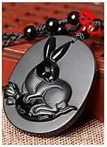 Rabbit Красивый натуральный черный обсидиан ручной резной Anciet двенадцати Китайский Зодиак счастливый амулет кулон+ бусы ожерелье модные украшения - Окраска металла: Rabbit