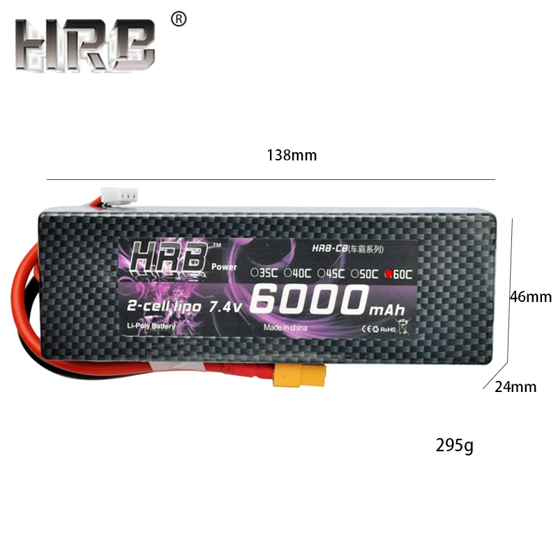 Аккумулятор hrb Lipo 2S 7,4 V 6000mAh 60C XT60 T Deans TRX EC5 XT90 RC части жесткий чехол для Traxxas самолеты автомобили лодки 4x4 1/8 1/10