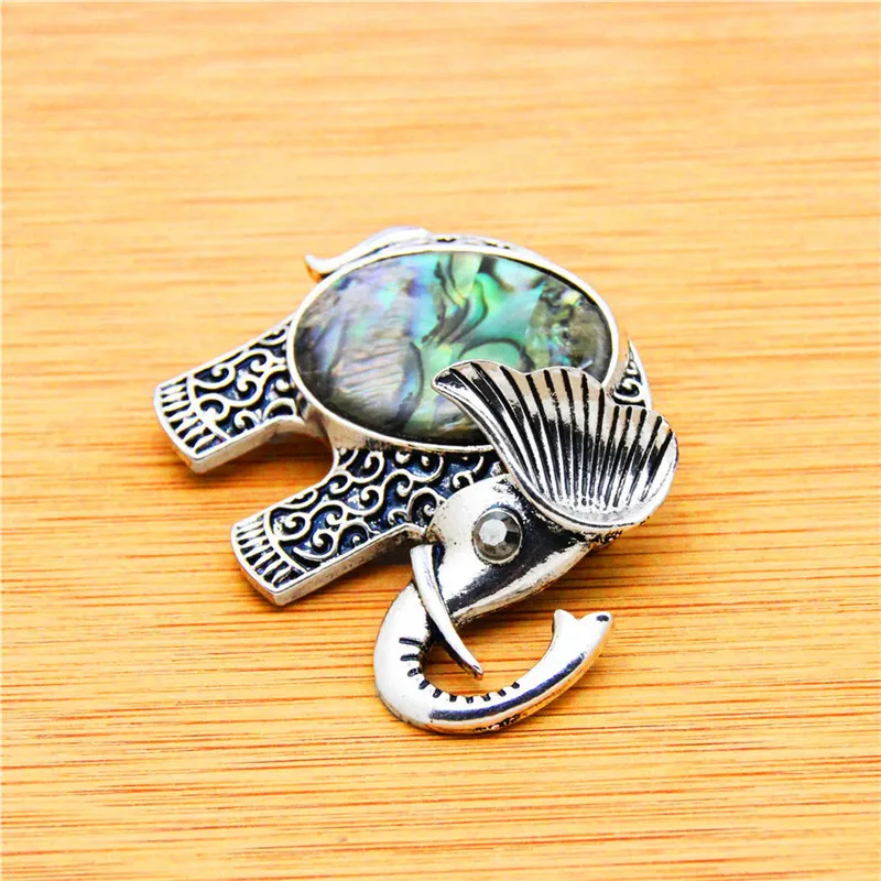 Vintage Elephant Shell Brooches Antique Silver Plated Personality Party Fashion Jewelry
