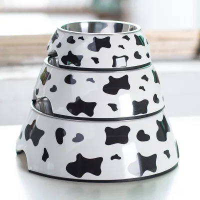 Cow Милая миска для собак и кошек для собак из нержавеющей стали противоскользящая пищевая вода для домашних животных блюда Фидер фонтан питье миски инструмент - Цвет: Cow