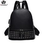 Рюкзак женский, из натуральной кожи, с заклепками