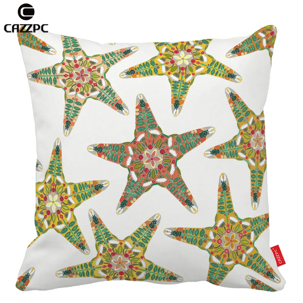Бесшовные кошка Дамаск Starfish цветы икат ацтекским принтом декоративная наволочка