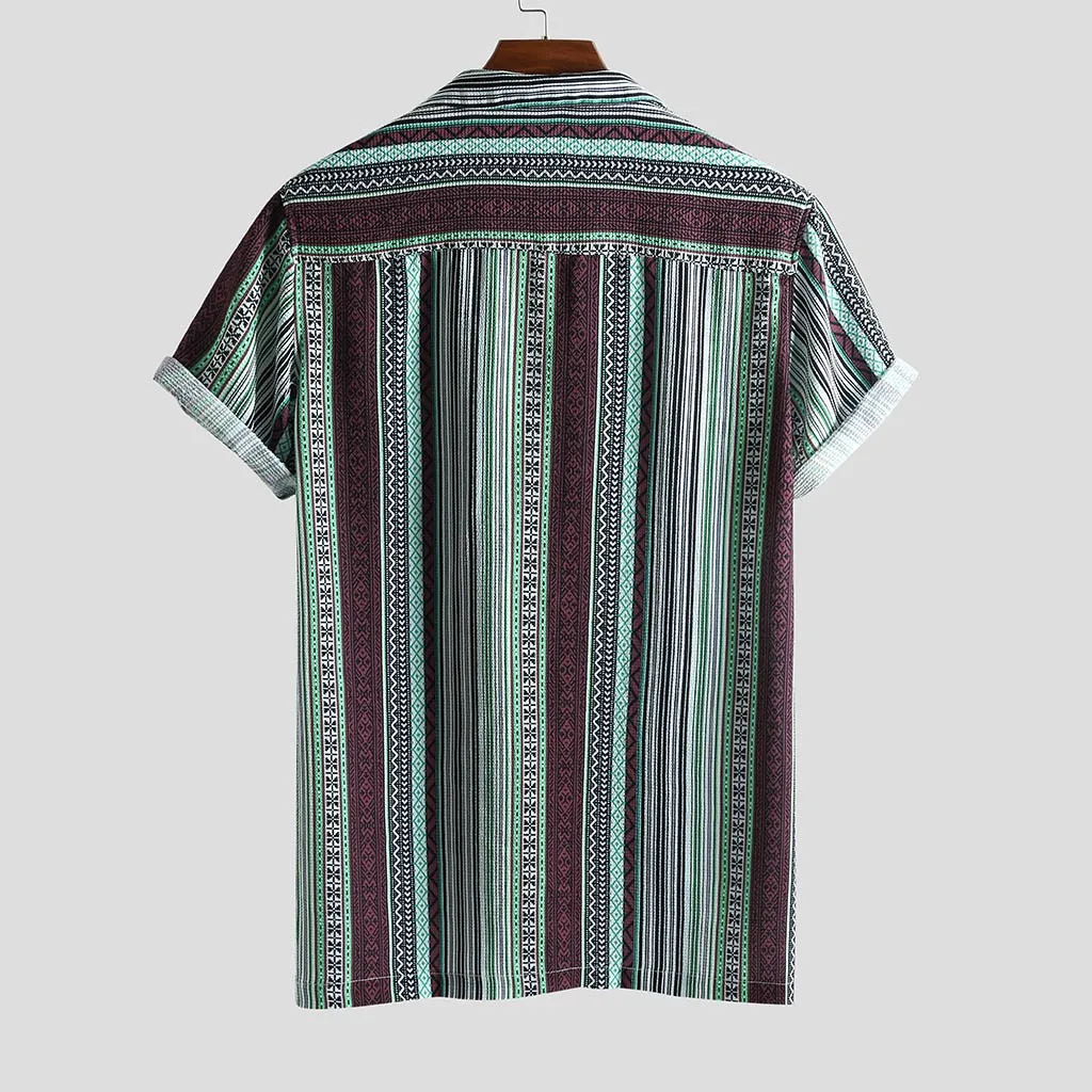 Blouse Shirt Men Rainbow Striped Hawaiian Holiday Short Sleeve Summer Casual Harajuku Top Camisa Hombre Street Clothes 19Je