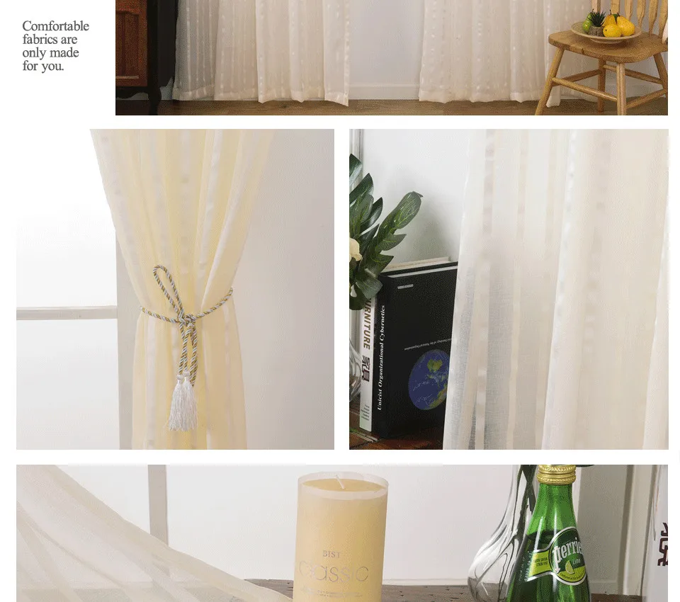 ICECUR Brown/White/Cream All-match Stripe Sheer Modern Curtains For Living Room Tulle Curtain for Bedroom Kitchen Window Voile