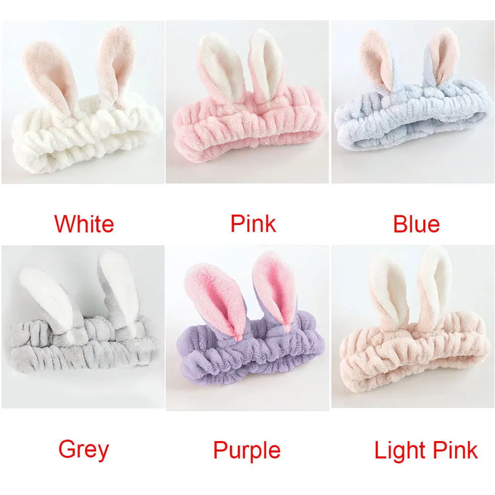Women Fashion Makeup Headband Bath Rabbit Ears Hair Band Elastic Brimmed Soft Towel Girls Mask Tool Wash Face Coral Fleece Wide
