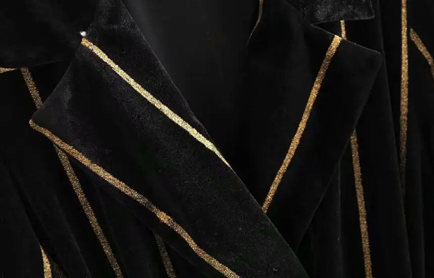 2019 полосатый принт основной велюр прилив лук пояса пальто Винтаж для женщин Turn-Down