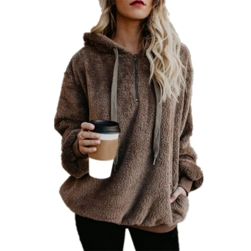 Kawaii S-5XL New Women Hoodies Zipper Girl Winter Loose Fluffy Women's Hooded Jacket Warm Outerwear Coat Cute Sweatshirts