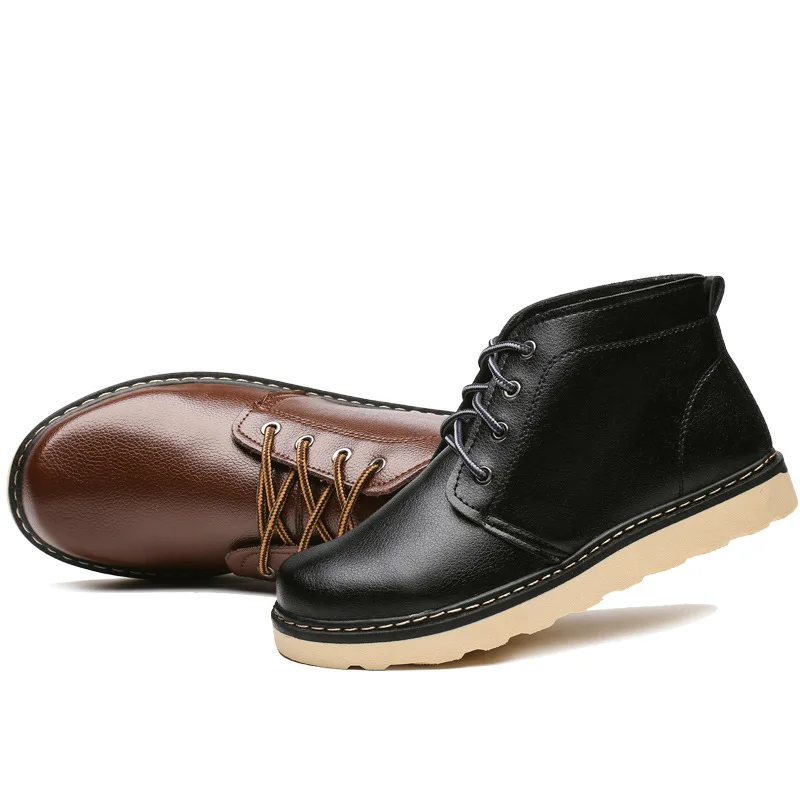 New High Top Shoes Men Tooling Boots with Fur Winter Warm Fleeces Lace-up Ankle Soft Wear Resistant Anti-skid Retro Solid | Обувь