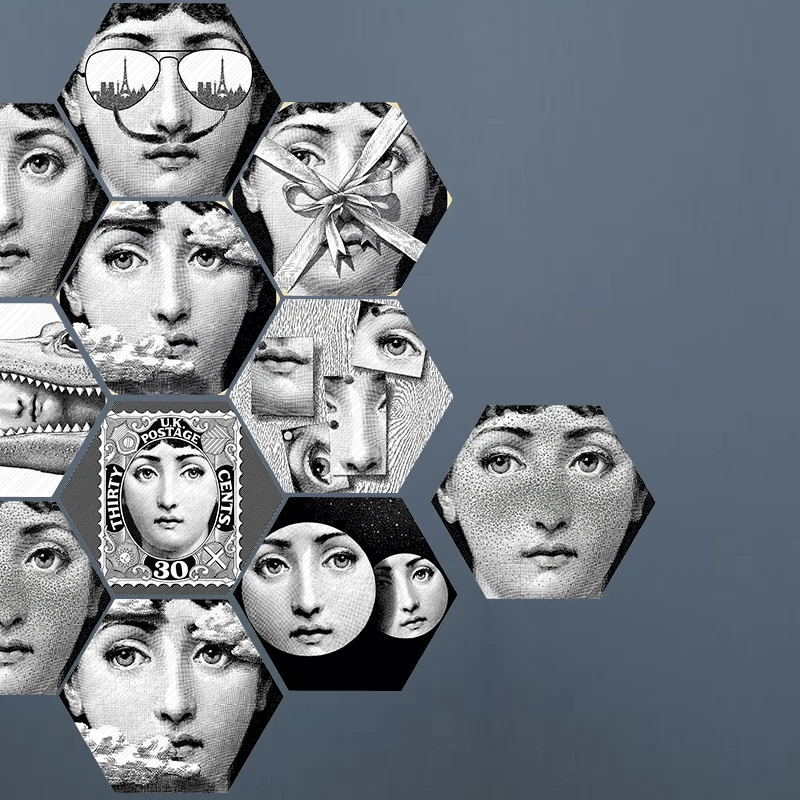 Креативные европейские ПВХ наклейки для напольной плитки fornasetti дизайн шестигранные самоклеящиеся водонепроницаемые наклейки на стену для ванной/кухни плитка