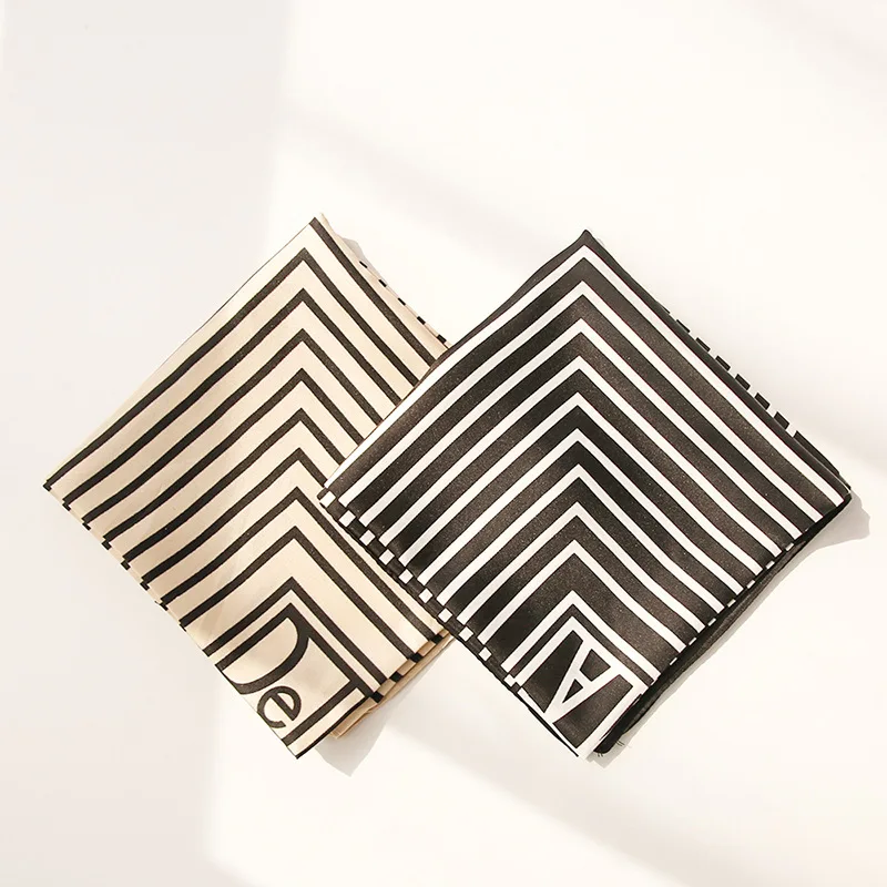

Yishine 70*70 CM 2 Colors New Silk Scarf Retro Grids striped Printed Women Shawl Satin Squares Head Bag Decorative Scarves