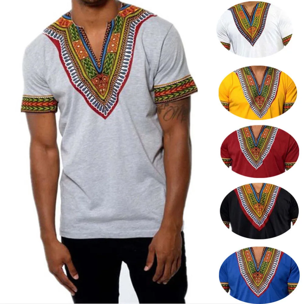 Мужская мода хип хоп африканская футболка Дашики с v образным вырезом удлиненная
