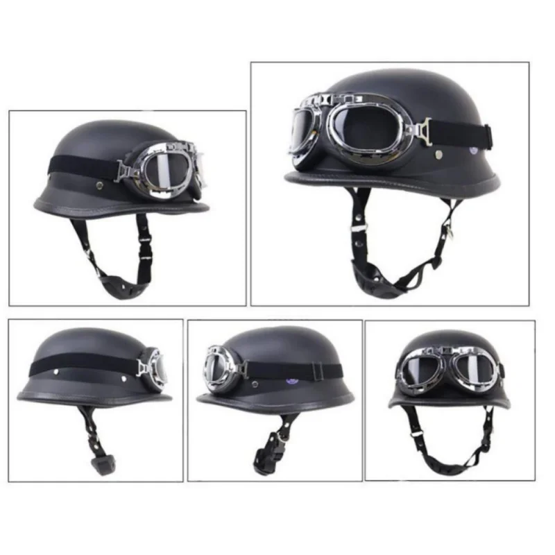 

High Quality Vintage Motorcycle Motorbike Scooter Half Leather Helmet With Free Goggles