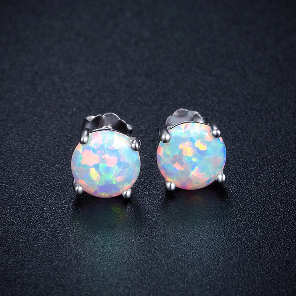 6MM Round White Fire Opal Stud Earrings For Women 100% Real 925 Sterling Silver Jewelry Cute Ear Jewellry Wedding Gift | Украшения и
