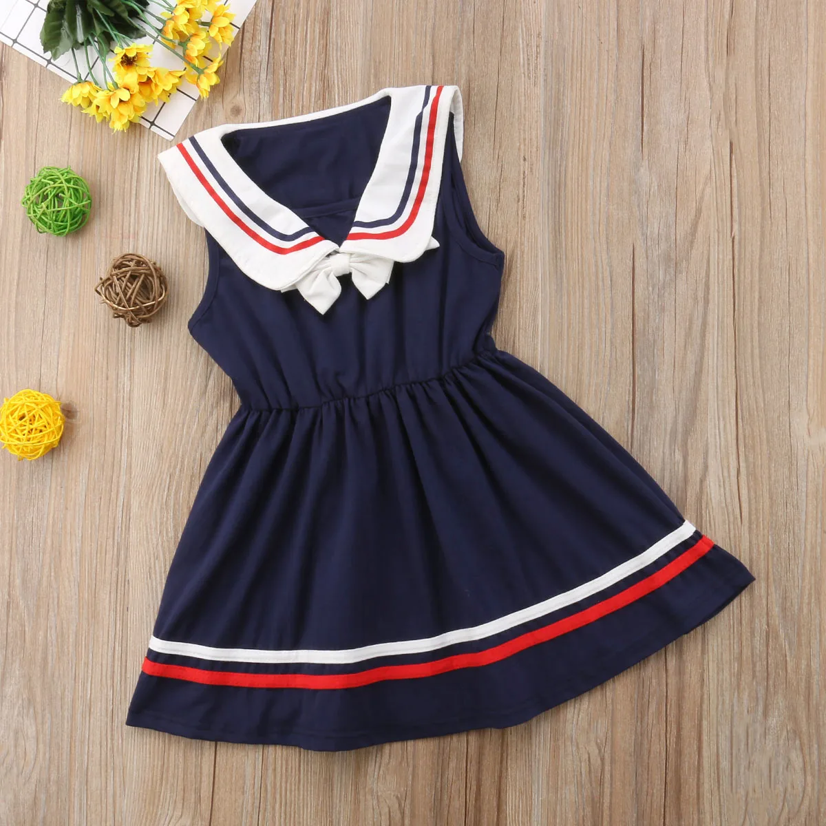 Sailor Navy Dress children Girl Summer Bowknot Stripes Marine Princess dress 1-5y | Детская одежда и обувь