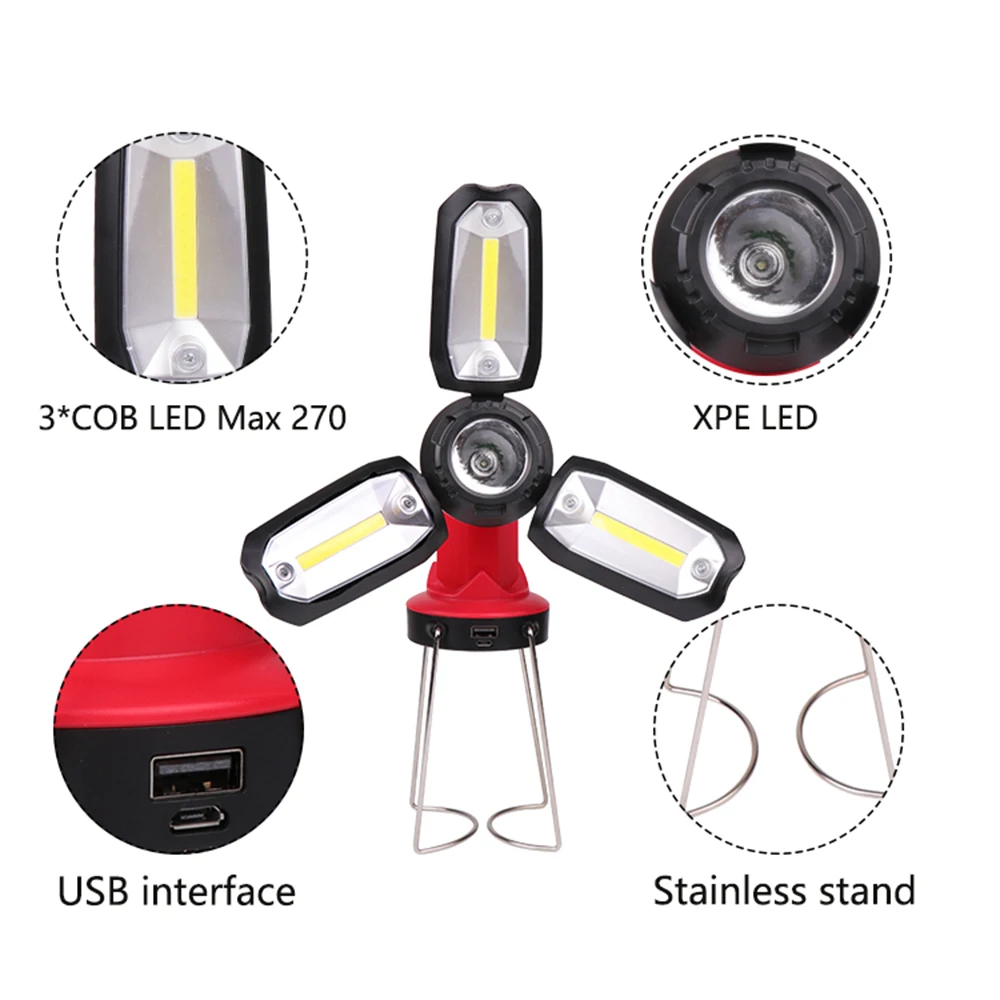 XPE + 3 * COB светодиодный рабочий свет фонарик для кемпинга аварийный USB