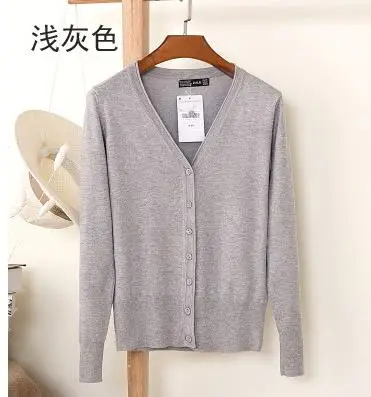 Baharcelin 3XL 4XL Большой размер женские осенние вязаные кардиганы с длинным рукавом вязаные свитера с круглым вырезом базовые вязаные топы - Цвет: light grey