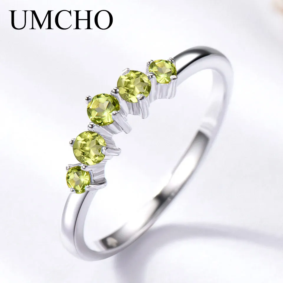 

UMCHO Genuine Natural Peridot Ring Solid 925 Sterling Silver Rings For Women Engagement Wedding Band Gift Fine Jewelry Fashion