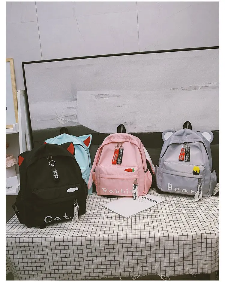 Harajuku Ulzzang милый 3D рюкзак с длинными ушками кролика, кота, коричневого медведя, женский маленький школьный рюкзак для девочек, дорожные сумки на плечо