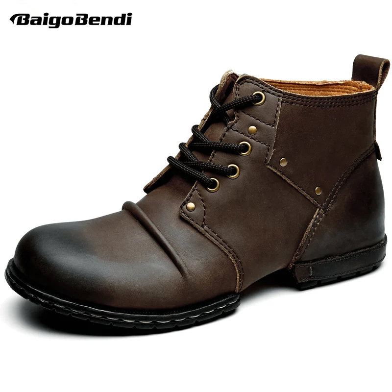 Мужские ковбойские ботинки из натуральной кожи с круглым носком - купить по