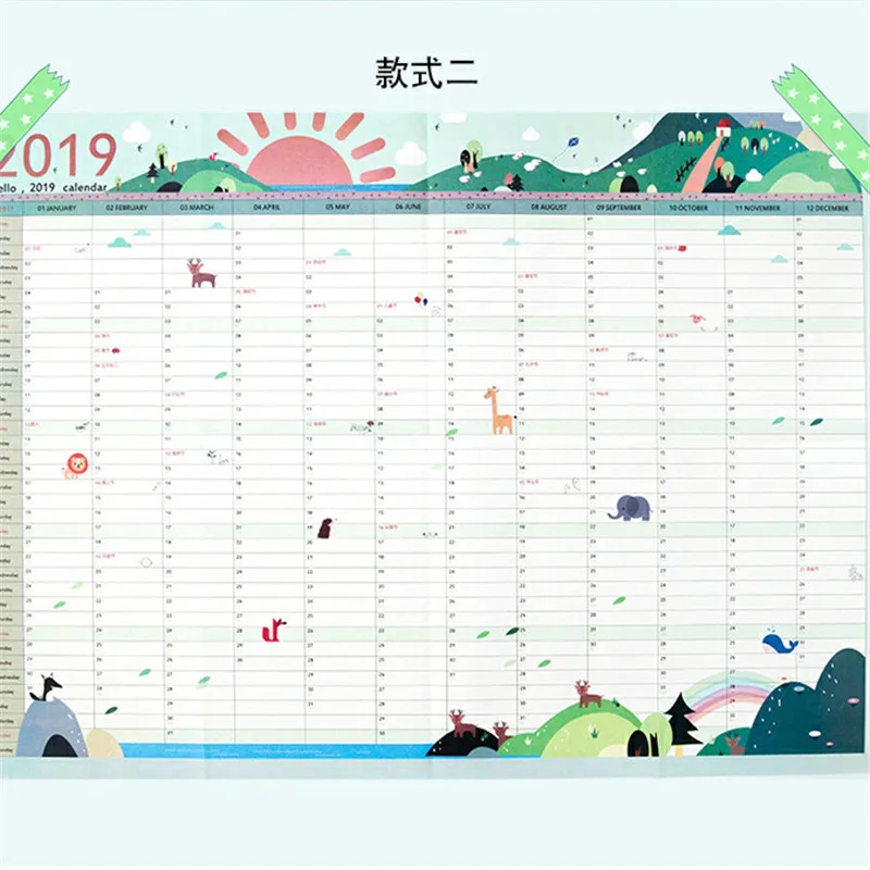 B Новое поступление Kawaii 365 дней настенный бумажный календарь офисный школьный ежедневник заметки, очень большой учебный новогодний план - Цвет: B