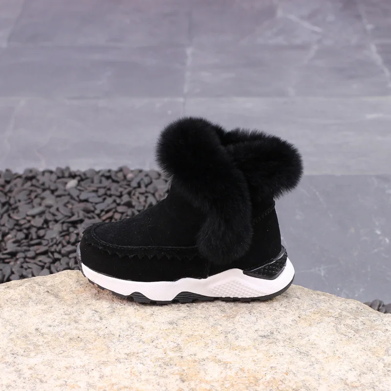 

2017 Winter New Warm Baby Children Boots Kids Snow Boots Leather Boys And Girls Anti Skid Rabbit Hair Cotton Boots KS319