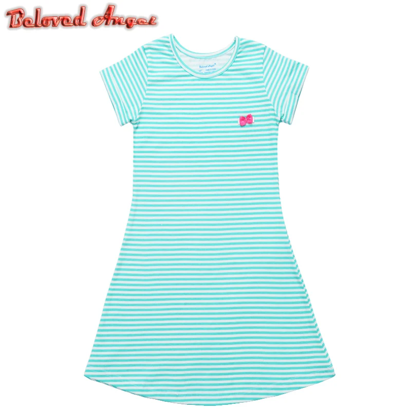 New Brand Short Sleeve Kids Girl Cartoon Striped Unicorn Star Dot Dresses For Baby Girls Summer Clothes Children | Детская одежда и