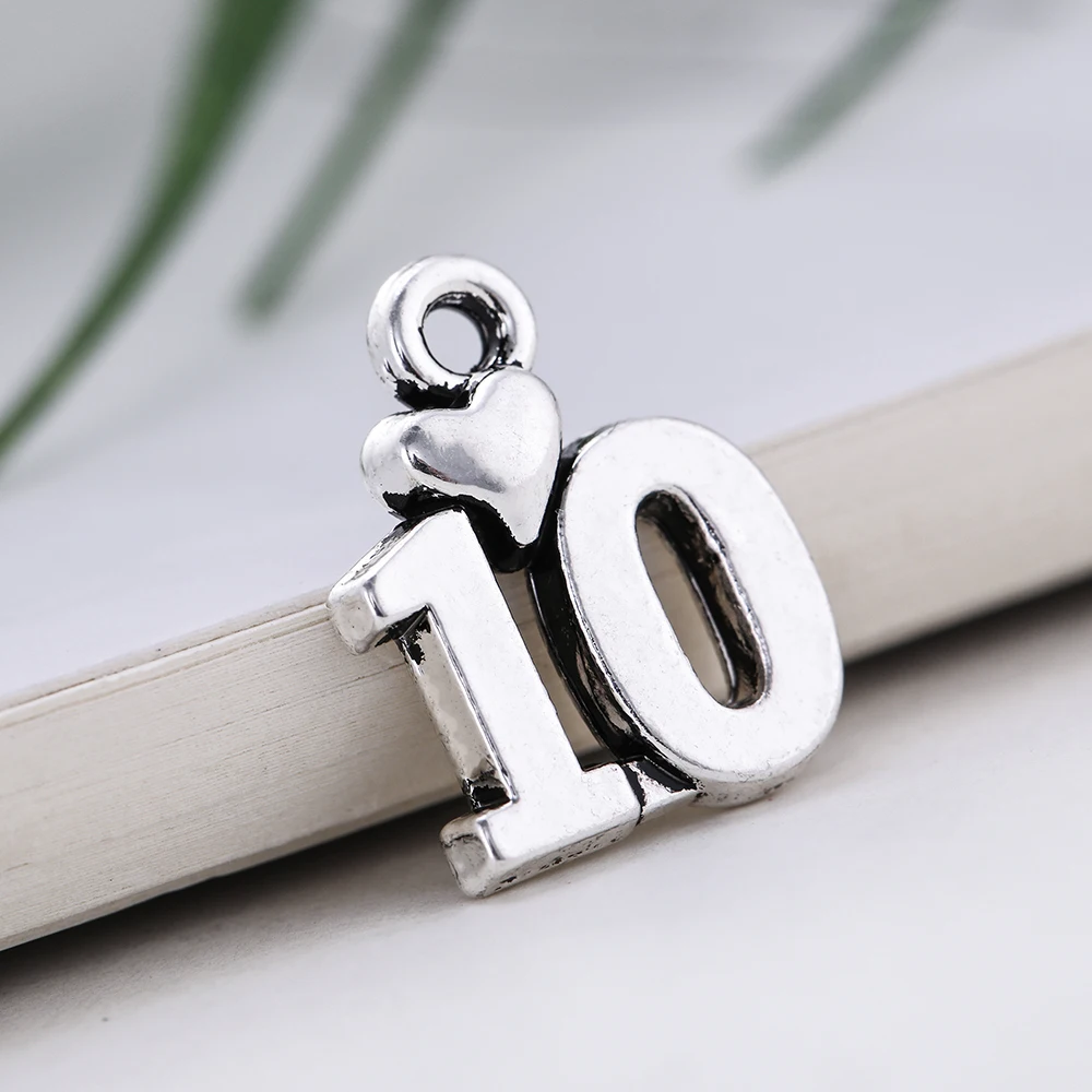 Оптовая продажа 5 шт./лот кулон с цифрой 10 и сердцем для изготовления ювелирных