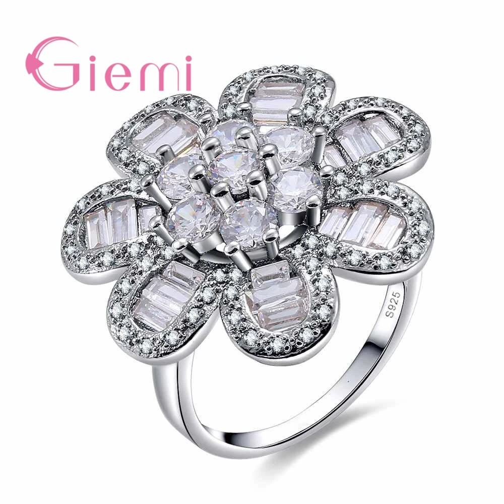 Роскошное изысканное кольцо в форме цветка украшения на юбилей 925 пробы серебро