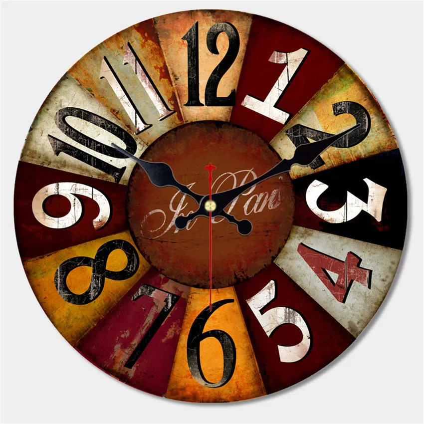 

Artistic Silent Retro Wall Clock European Style Round Colorful Vintage Saat Decorative Wooden Large Wall Clock Christmas Gift