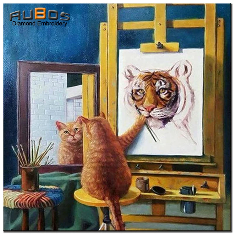 RUBOS кошка Рисование тигр животное DIY 5D алмазная вышивка Алмазная мазаика узор