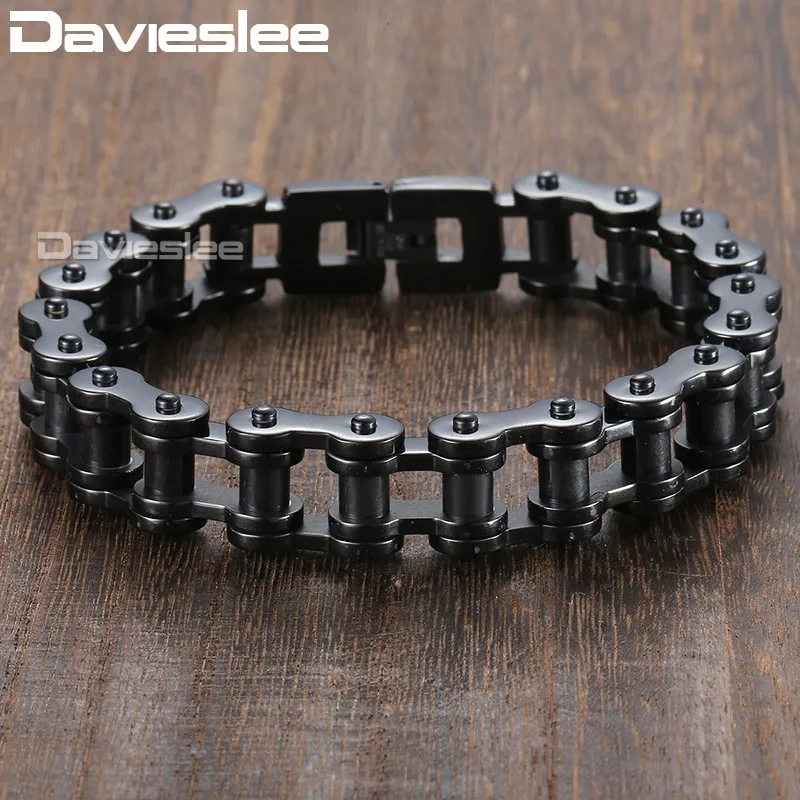 Black 14mm Davieslee Heavy Для мужчин браслет Байкерский серебряный черный 316L Нержавеющая сталь браслет мужской вечерние ювелирные изделия 14/19/23 мм DLHB31 - Окраска металла: Black 14mm