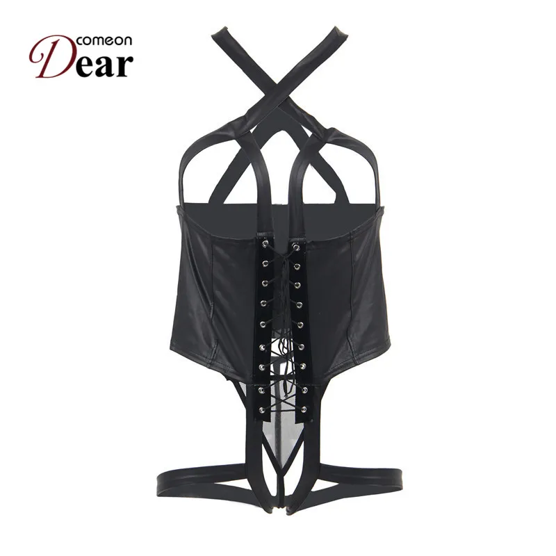 

Comeondear Porno Leather Lingerie Set Plus Size Women Teddies Strap Bodysuit Open Bra Sexy Costumes Erotic Underwear 5XL RB80601