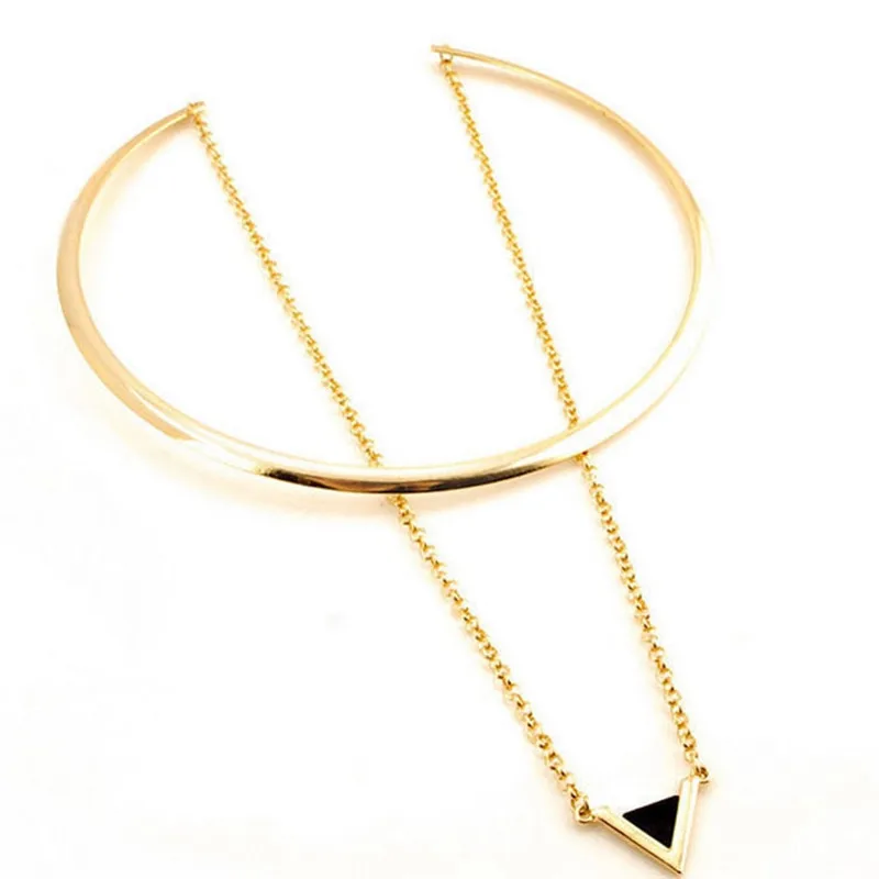 1 Pc Gold Color Punk Hyperbolic Big Circle Choker Necklace Enamel Triangle Pendant Short Chain Fashion Jewelry | Украшения и