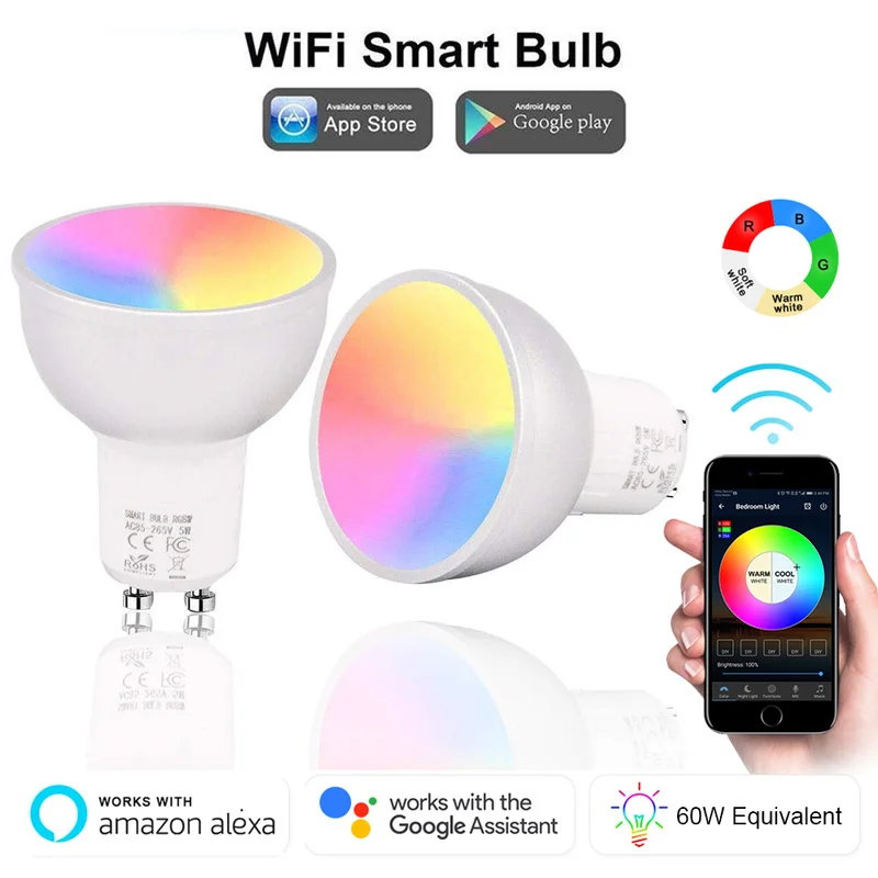 Умный дом Wi-Fi приложение RGBW светодиодная лампочка GU10 5 Вт светильник с