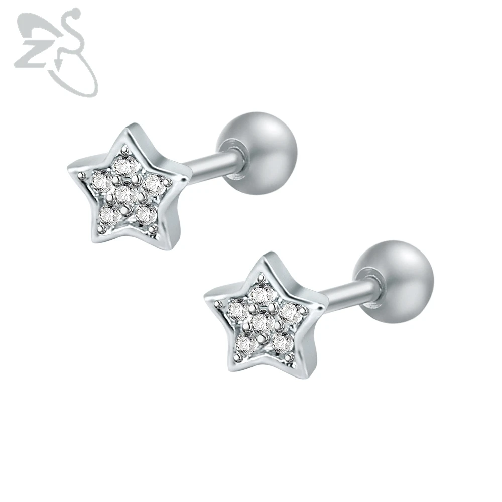 

ZS Stainless Steel Cubic Zirconia Stud Earring for Women Female Shiny Crystal Gem Star CZ Earrings Stud Wedding Party Jewellery