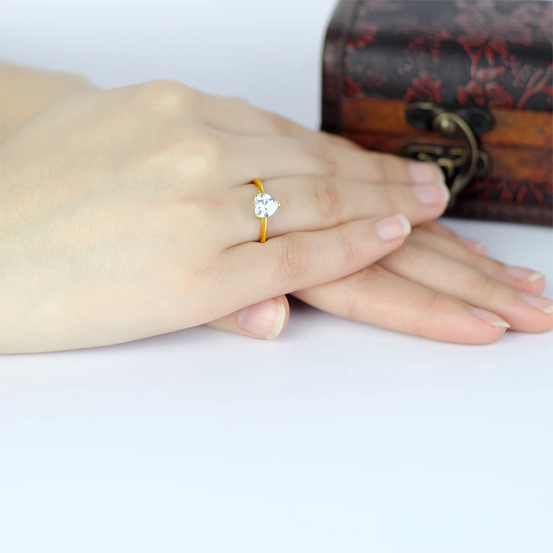 QYI 14 K массивная, желтая, Золотая Помолвочное с солитёром кольцо в форме сердца 1,2 ct сверкающий Циркон романтическое женское кольцо