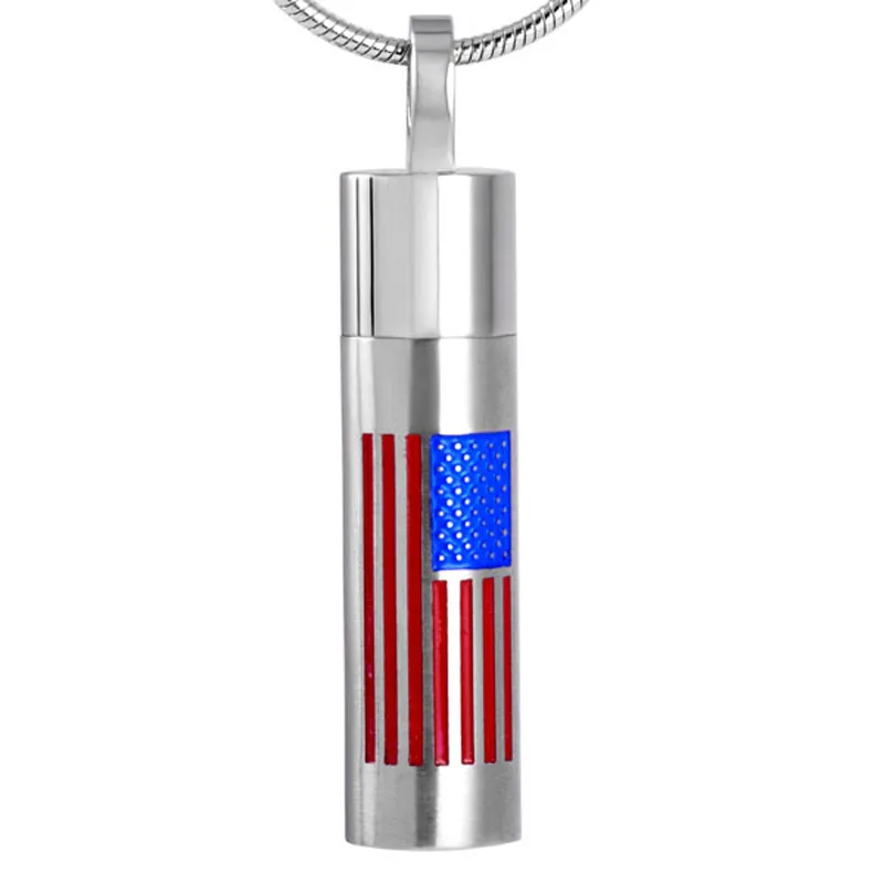 

KLH8461 American Flag Memorial Cylinder Cremation Jewelry Ashes Urn Necklace Keepsake Locket Pendant