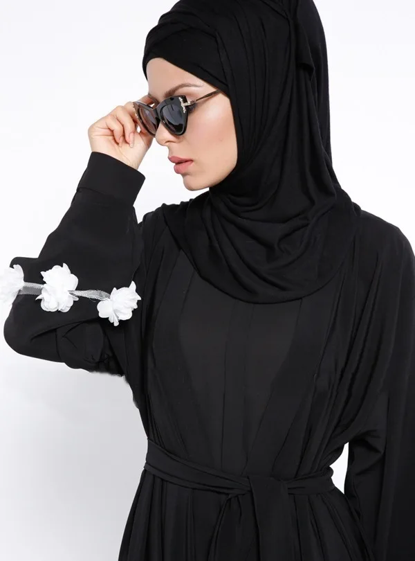 Черный кардиган с кружевным цветком для взрослых женская модная мусульманская