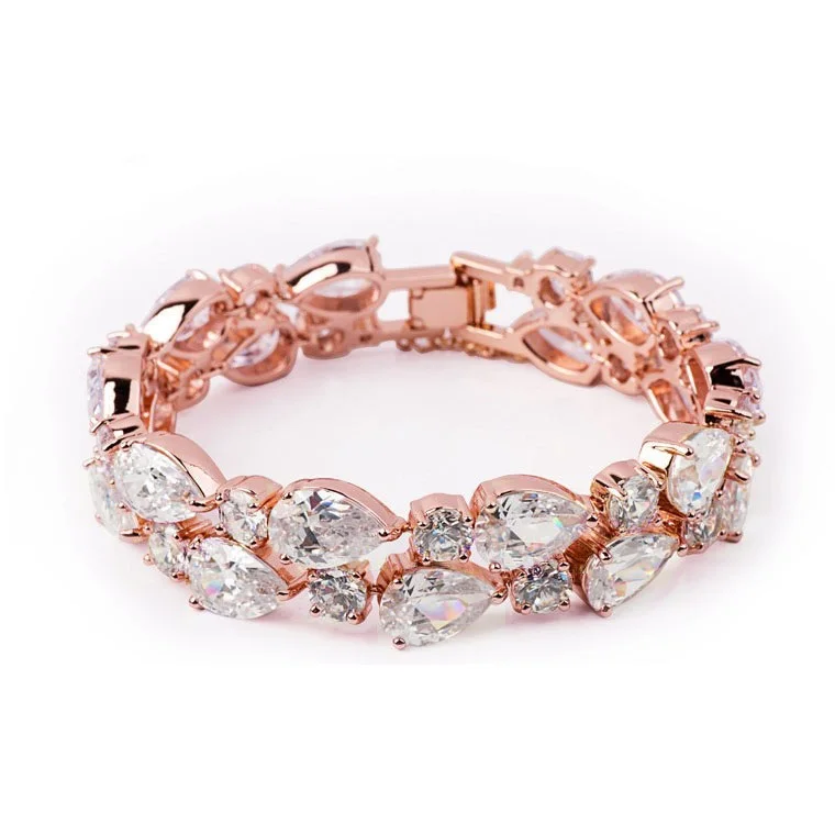 Rose Gold Clear LUOTEEMI, высокое качество, цвет шампанского, золото, Мона Лиза, прозрачный циркон, браслет и браслеты для женщин, прозрачные CZ камни, ювелирные изделия - Окраска металла: Rose Gold Clear