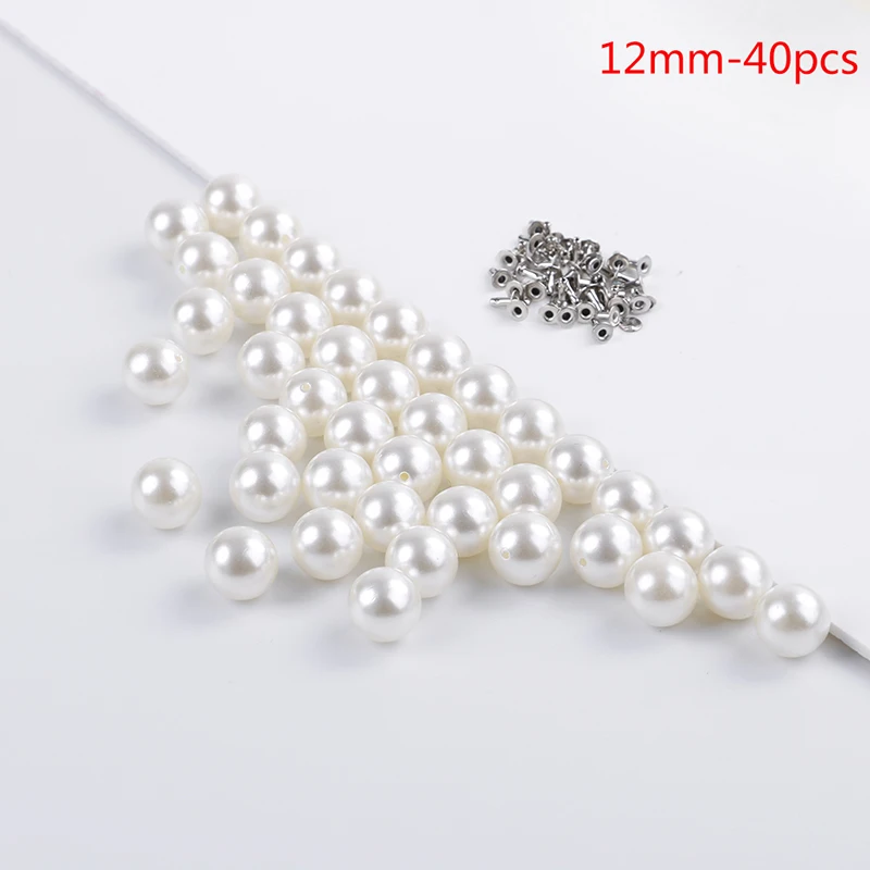 12mm 40pcs 100 шт/80 шт/60 шт/40 шт/30 шт модные DIY жемчужные колпачки с заклепками для ремонта рукоделия перламутровые Вязаные кружевные аксессуары для волос - Цвет: 12mm 40pcs