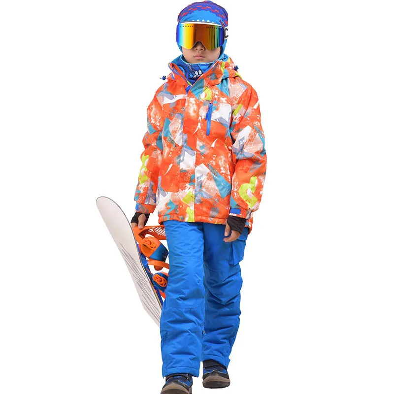 orange J blue P Куртка для сноуборда и штаны зимний комплект для детей ростом от 110 до 160 см, детские спортивные ветрозащитные водонепроницаемые теплые пальто лыжный костюм для мальчиков - Цвет: orange J blue P