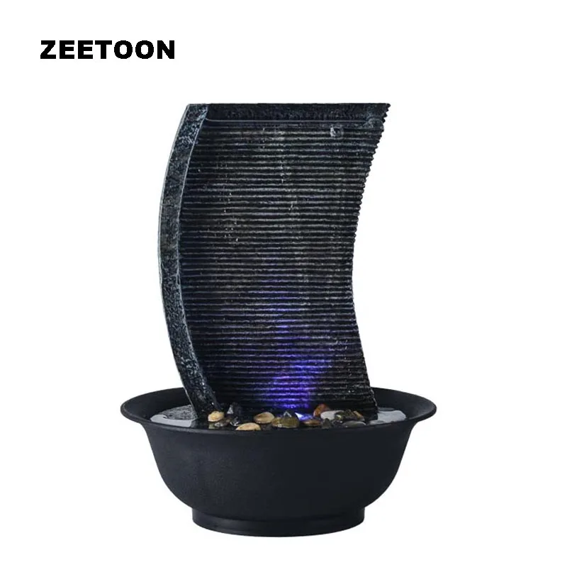 

110V-220V Modern LED Sail Waterfall Mini Water Features Fountain Air Humidifier Feng Shui Lucky Tabletop Ornaments Creative Gift