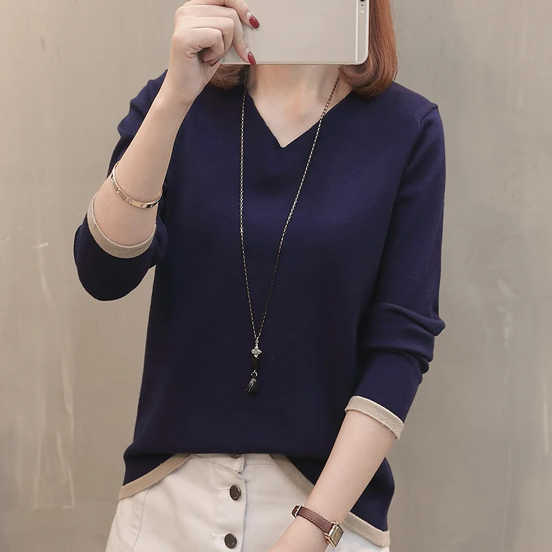 Свитер женский осенний кашемировый с V-образным вырезом шерстяной свитер |