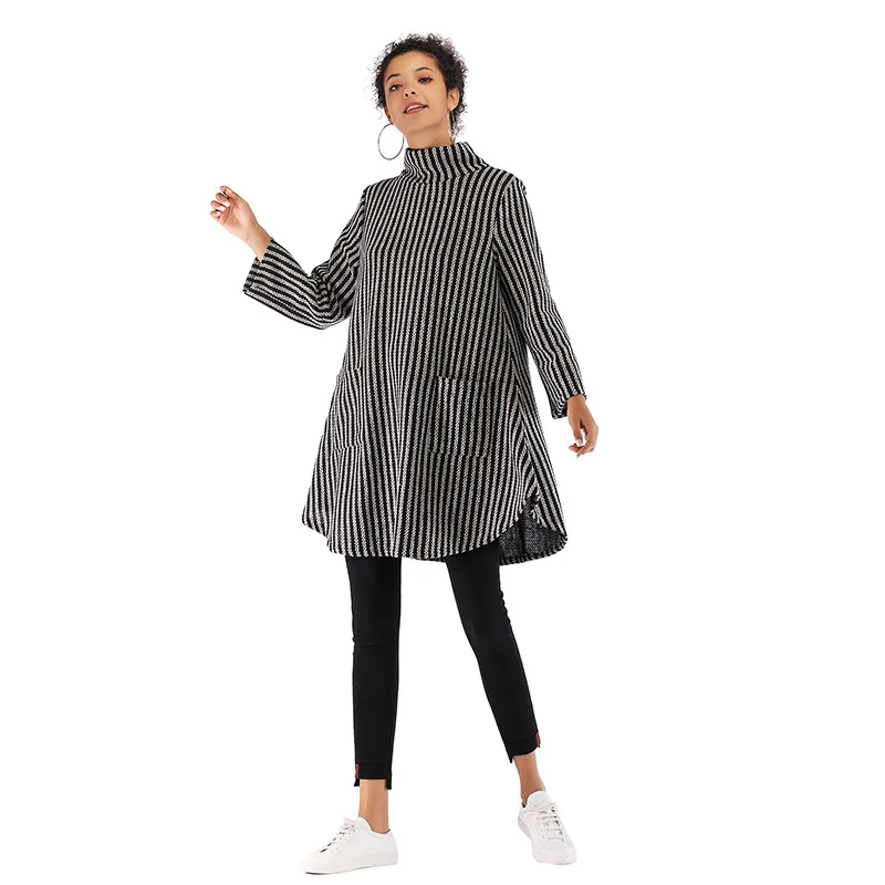 2019 Весна для женщин свитер двойной карман Полосатый Свободный пуловер уличная